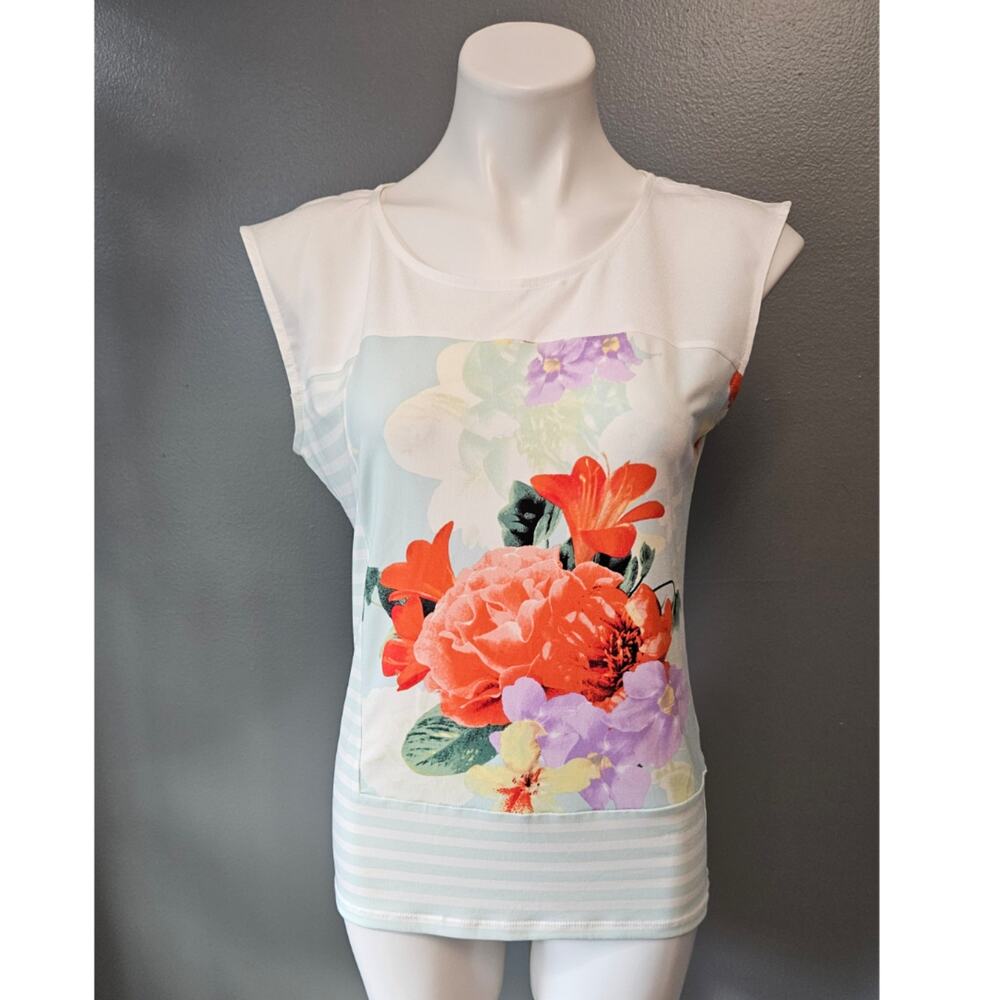 Calvin Klein Floral and Mint Stripe Blouse sz Small